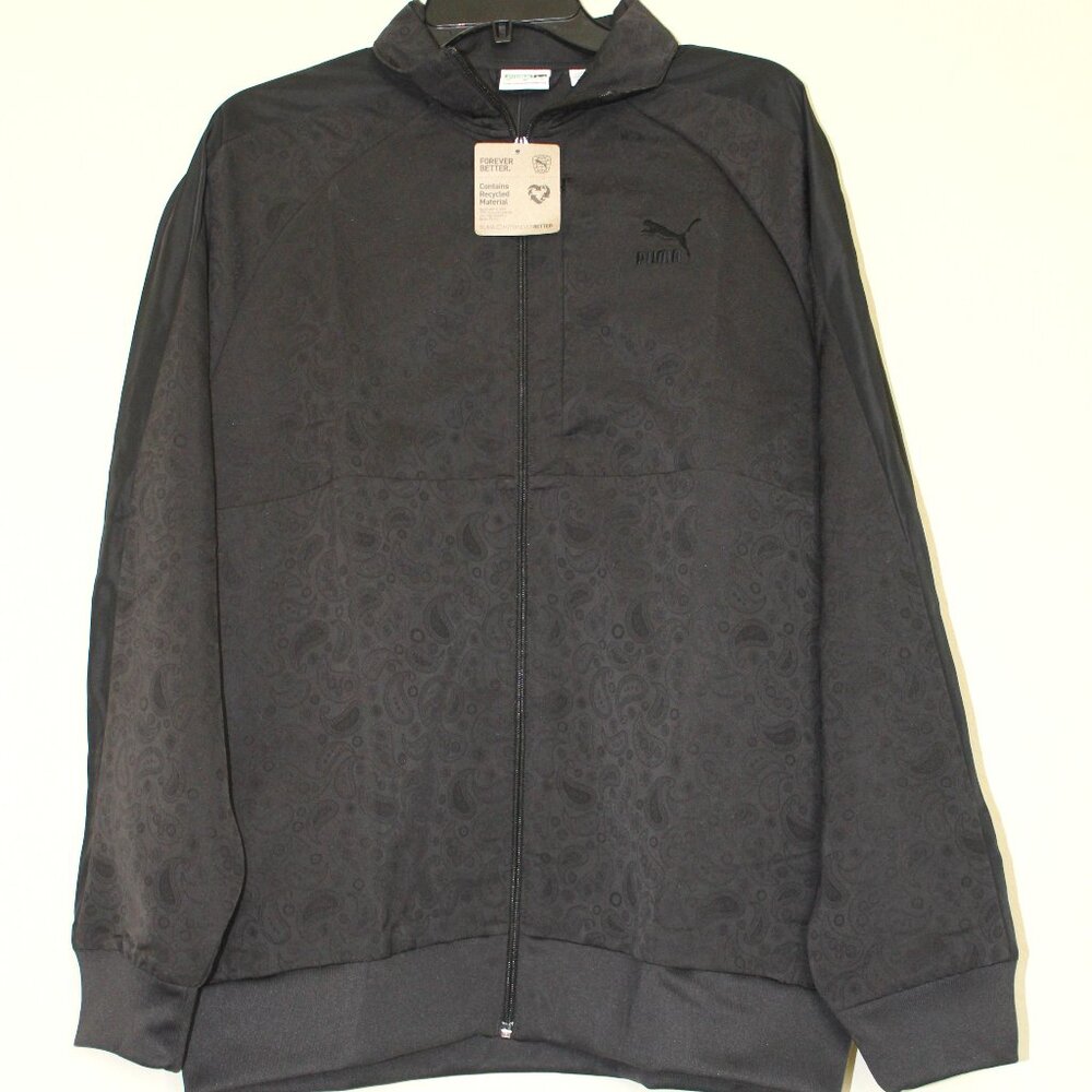 PUMA Men's Paisley Luxe Jacquard Zip-Front Track Jacket, Black, L